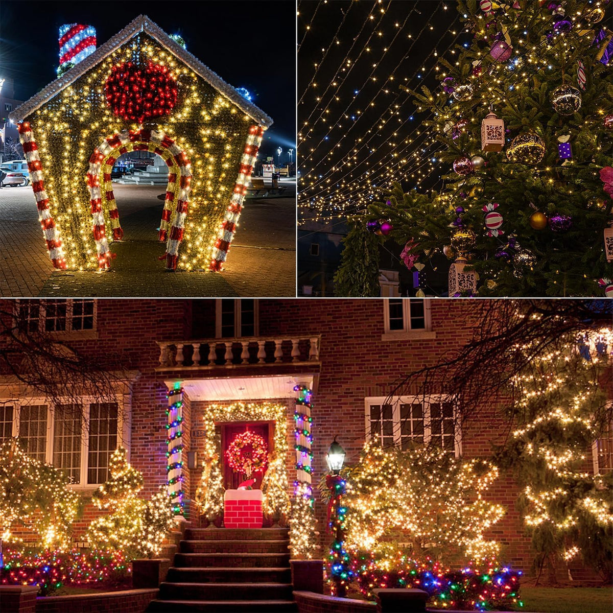 Clownya Christmas Lights 100ft, 300 LEDs, Warm White, 8 Modes — Indoor/Outdoor Plug-in