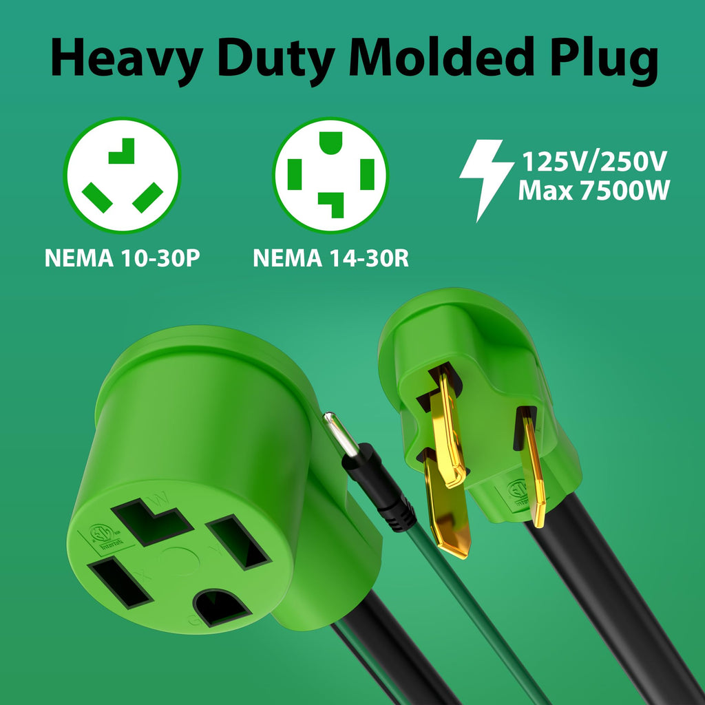 Conable 4-Prong to 3-Prong Dryer Plug Adapter | NEMA 14-30P to 10-30R, 2 ft, 30A, ETL Listed