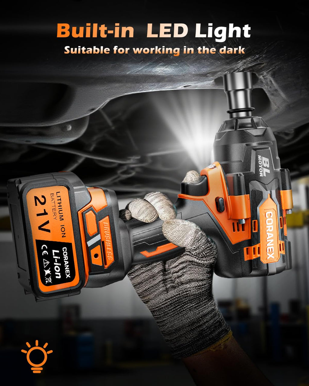 Coranex 1/2-Inch Cordless Impact Wrench, 1300 N·m, 2x4.0Ah Batteries