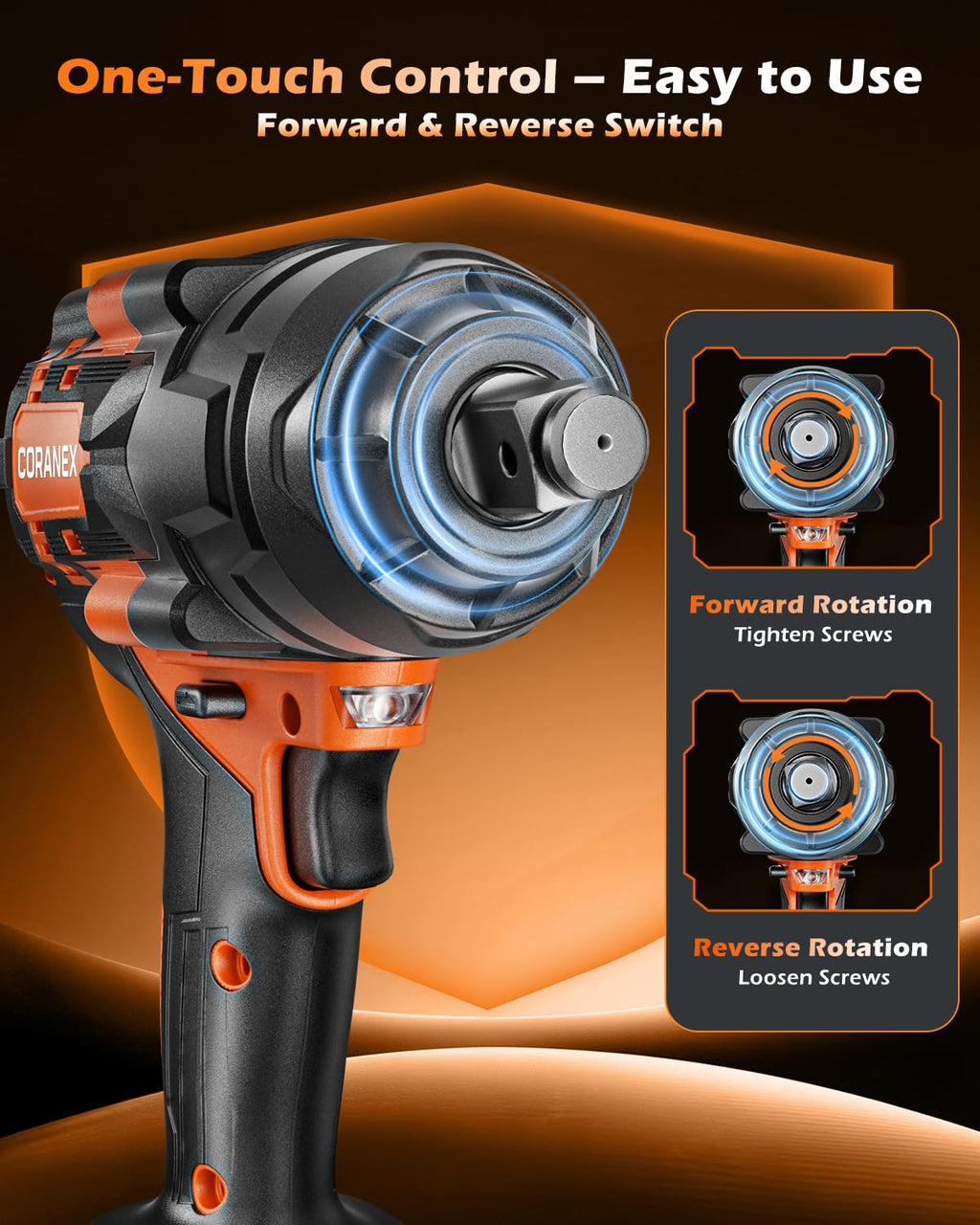 Coranex 1/2-Inch Cordless Impact Wrench, 1300 N·m, 2x4.0Ah Batteries