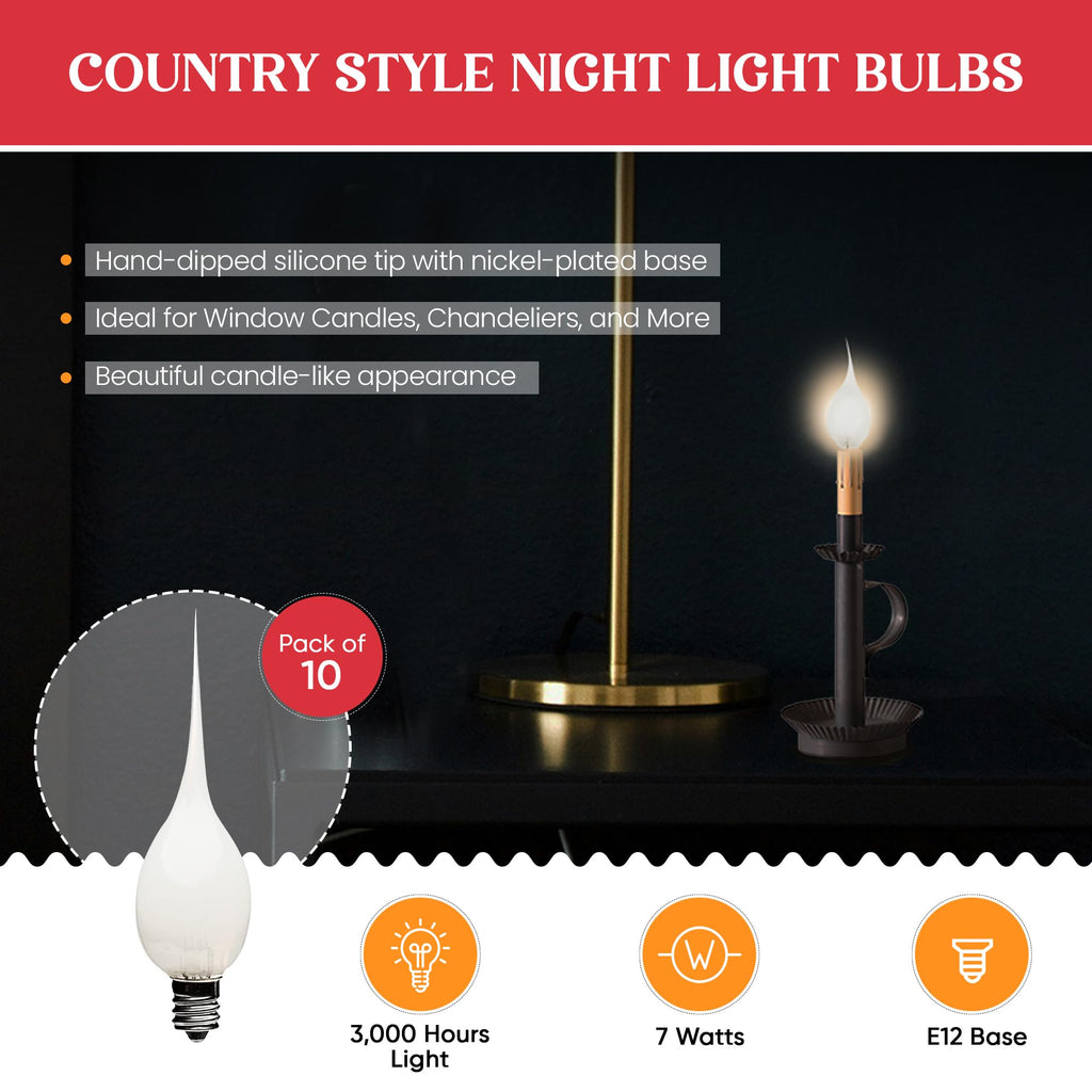 Creative Hobbies Silicone Dipped 7W Incandescent Candle Lamp Bulbs – 10 Pack (E12)