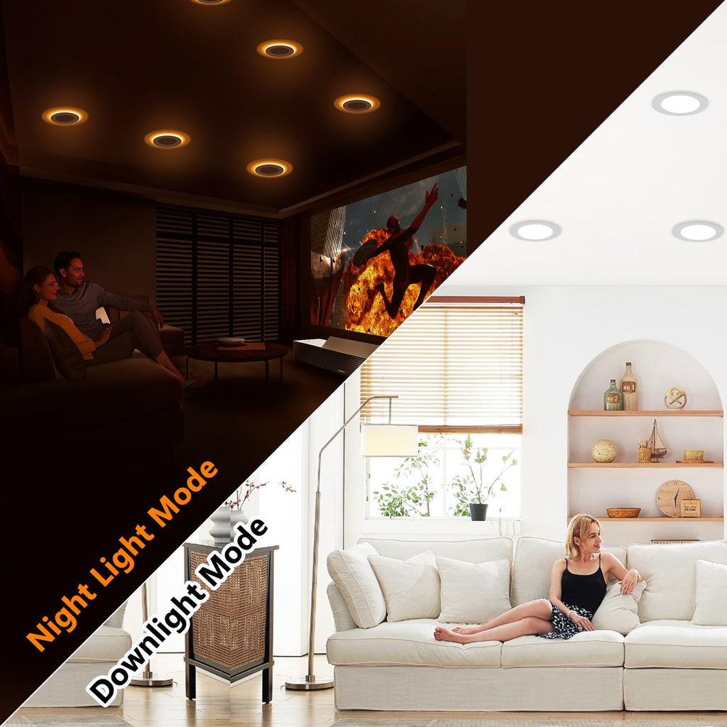 CycevSun 12-Pack 6-Inch LED Recessed Lights with Night Light — Dimmable, 5 CCT, Canless Wafer, ETL & Energy Star