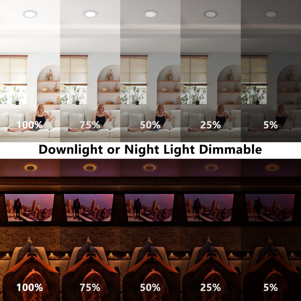 CycevSun 12-Pack 6-Inch LED Recessed Lights with Night Light — Dimmable, 5 CCT, Canless Wafer, ETL & Energy Star