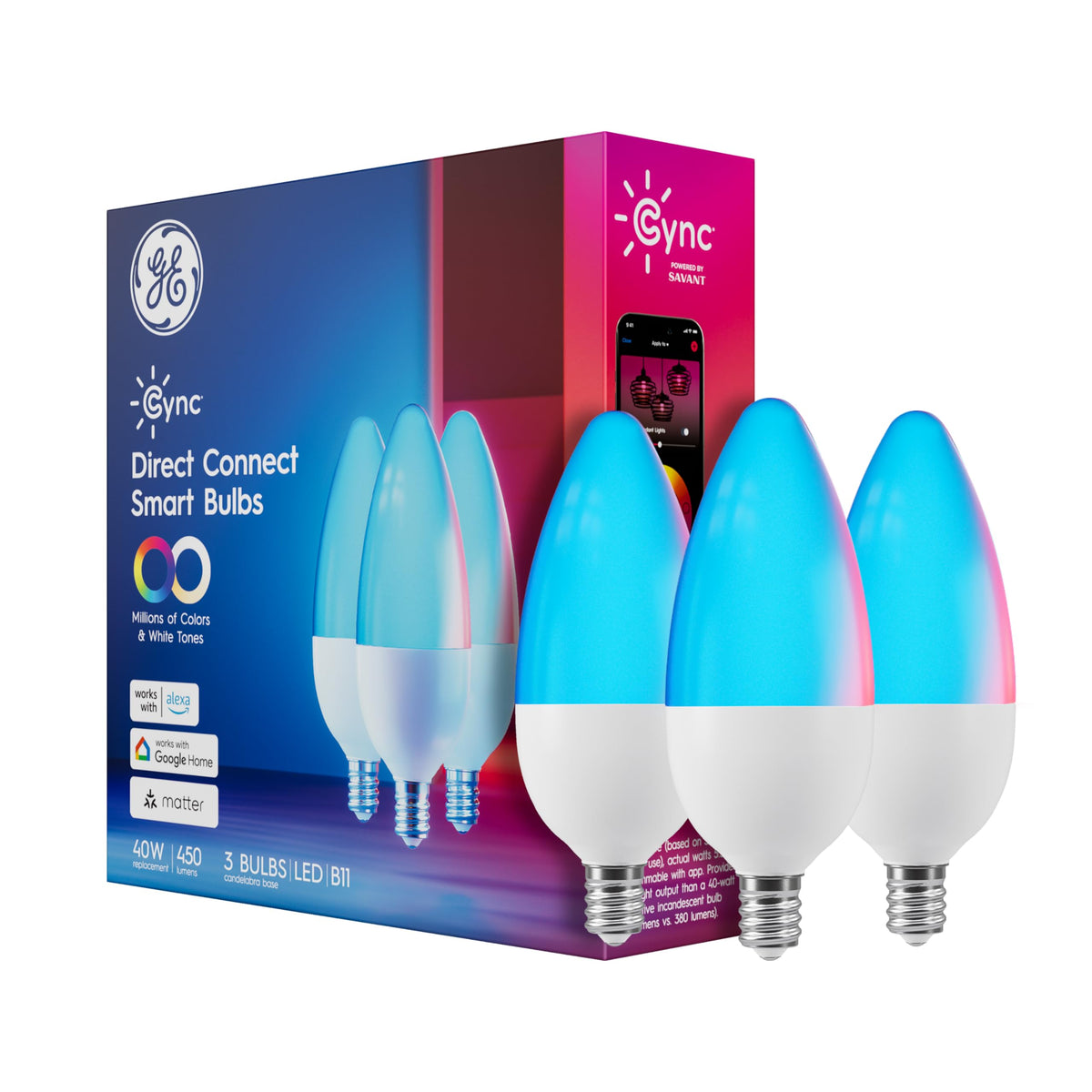 GE Cync Smart LED Bulbs – Color Changing, Matter Compatible, 3-Pack