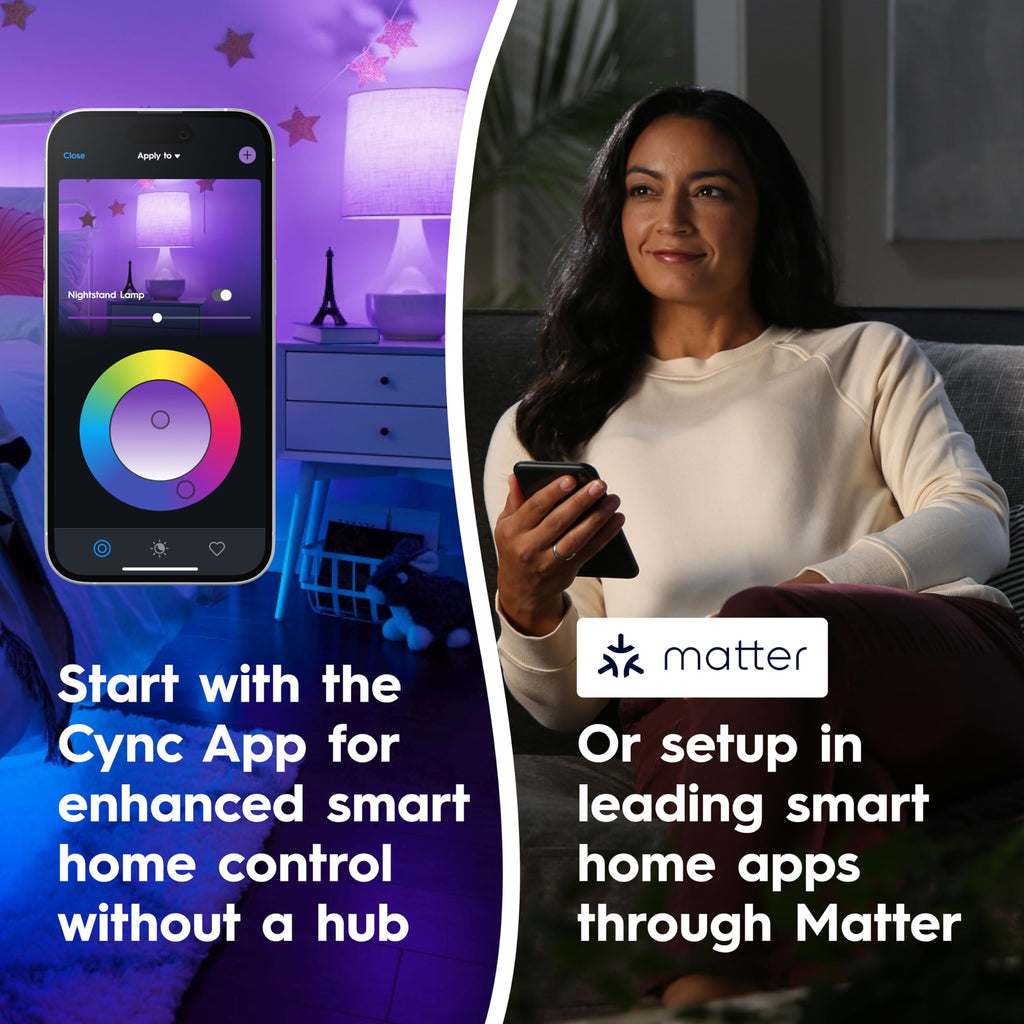 GE Cync Smart LED Bulbs – Color Changing, Matter Compatible, 3-Pack