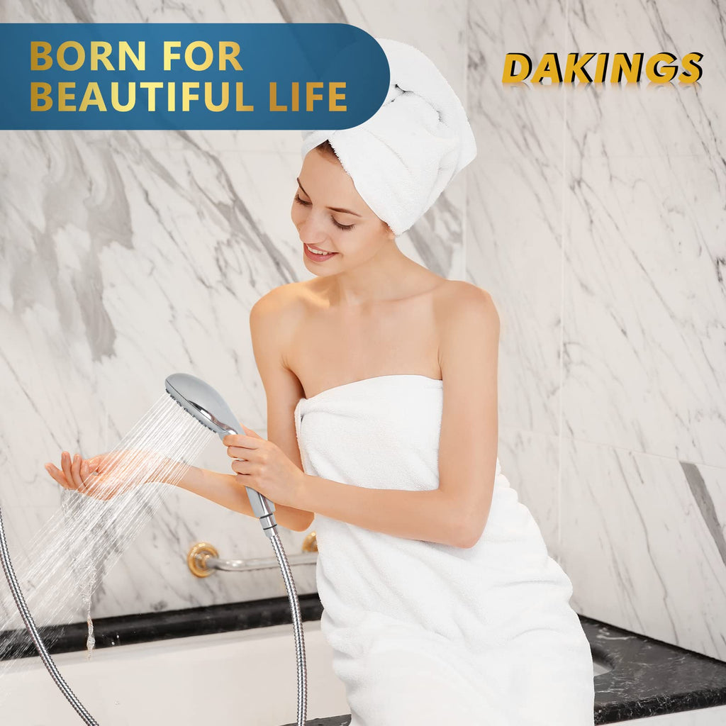 DAKINGS 6-Spray High-Pressure Handheld Showerhead – 5 Inch Chrome, 60-Inch Hose, 1-Min Install