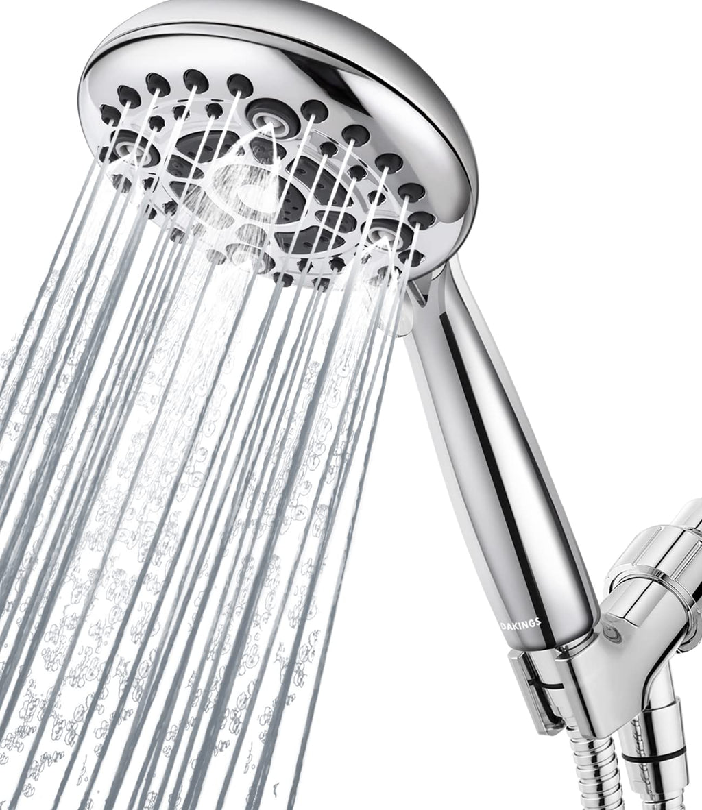 DAKINGS 6-Spray High-Pressure Handheld Showerhead – 5 Inch Chrome, 60-Inch Hose, 1-Min Install
