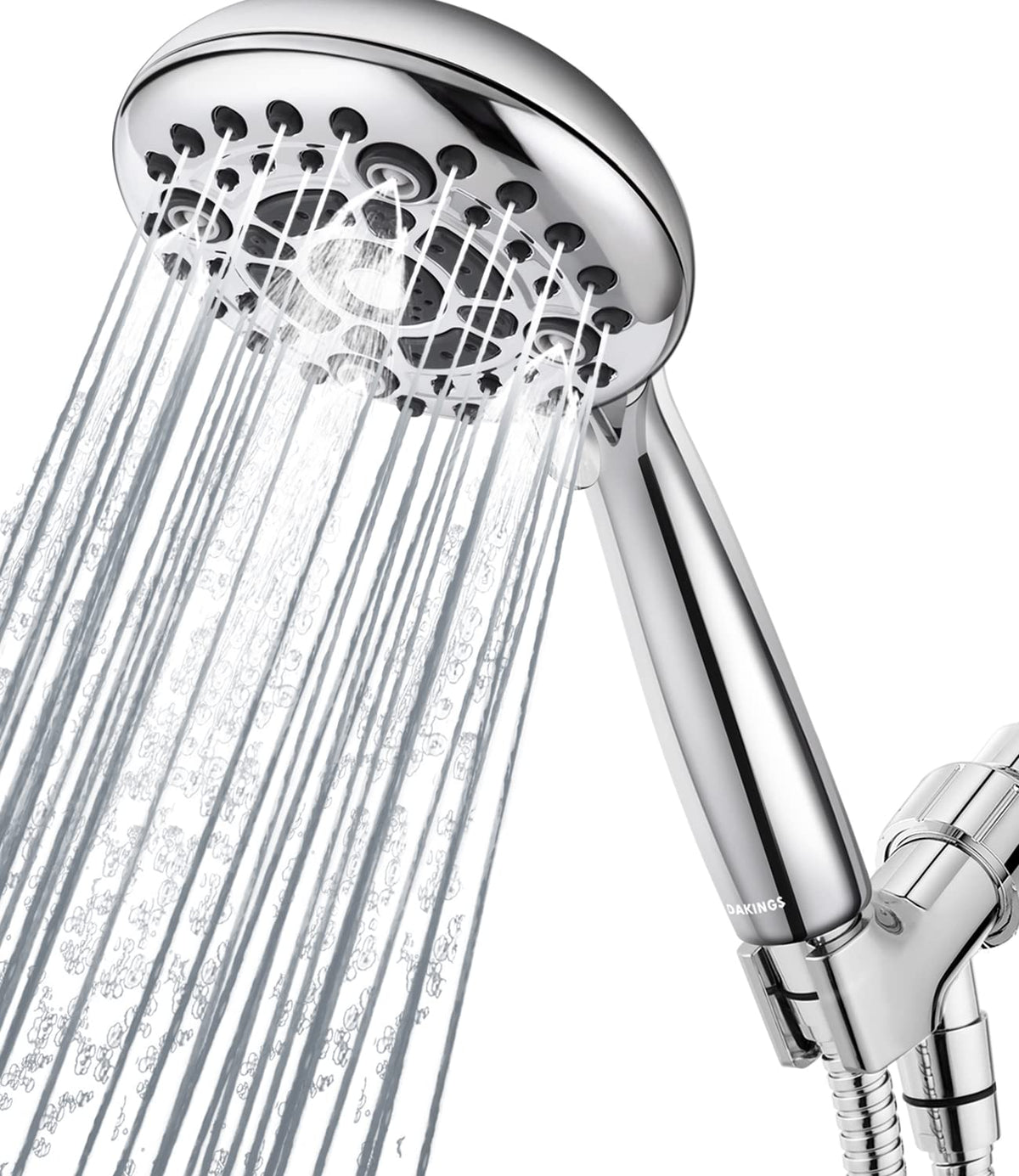 DAKINGS 6-Spray High-Pressure Handheld Showerhead – 5 Inch Chrome, 60-Inch Hose, 1-Min Install