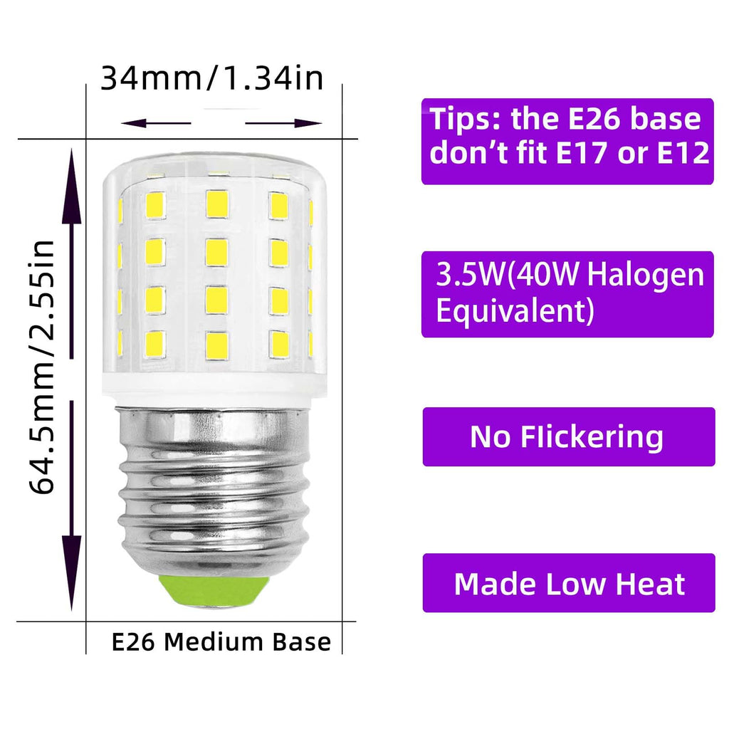 DAPSHU LED AC 100-265V 3.5W Refrigerator KEI D34L Light Bulbs – Daylight White 6000K (Pack of 2)