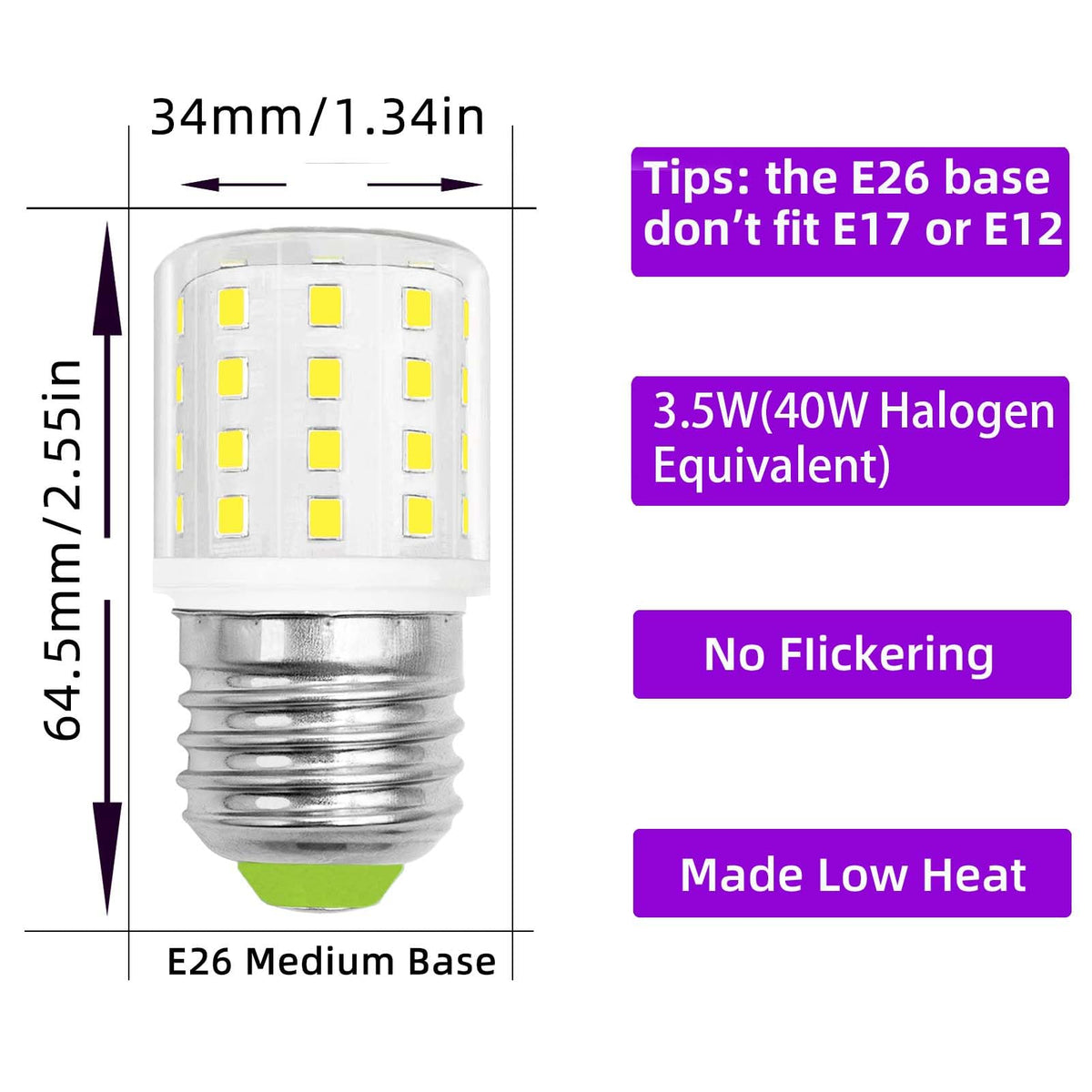 DAPSHU LED AC 100-265V 3.5W Refrigerator KEI D34L Light Bulbs – Daylight White 6000K (Pack of 2)