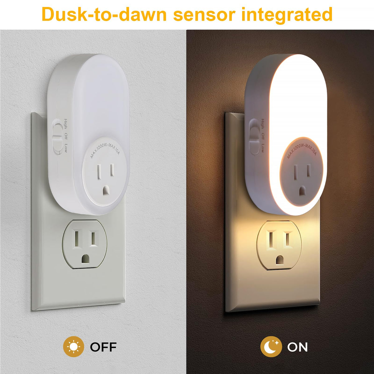 Dawnrise Night Lights Plug In Wall — Dusk-to-Dawn Sensor, 2200K/4000K, 5LM/20LM, 2-Pack