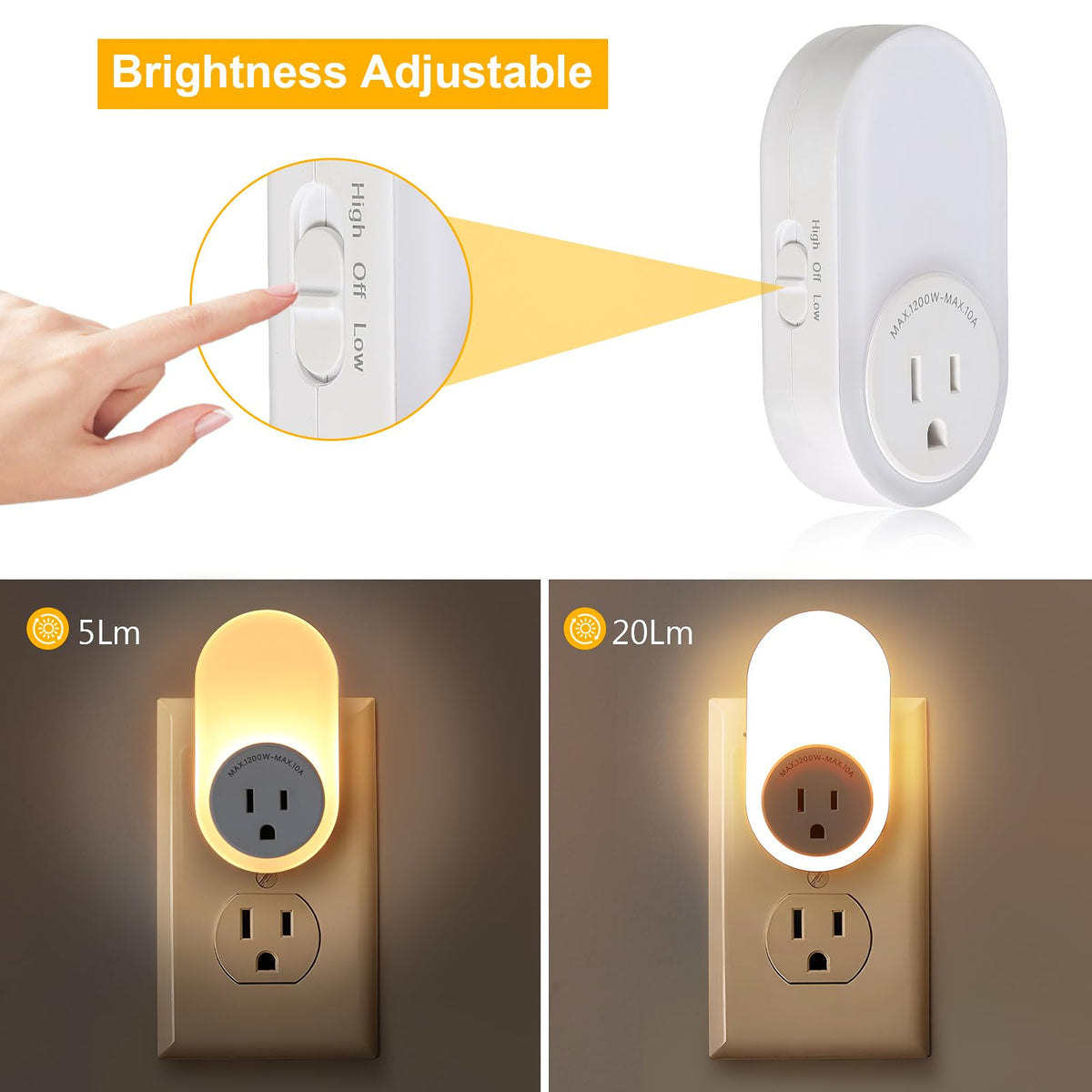 Dawnrise Night Lights Plug In Wall — Dusk-to-Dawn Sensor, 2200K/4000K, 5LM/20LM, 2-Pack