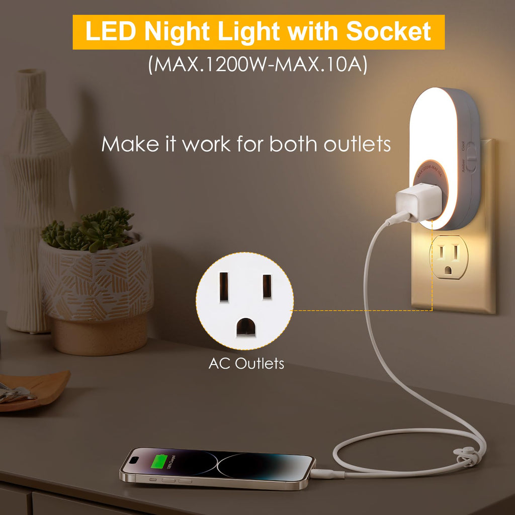 Dawnrise Night Lights Plug In Wall — Dusk-to-Dawn Sensor, 2200K/4000K, 5LM/20LM, 2-Pack