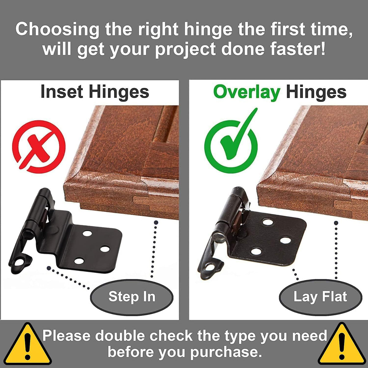 DecoBasics Half-Inch Overlay Matte Black Cabinet Hinges – 10 Pairs (20 PCS), Self-Closing, Flush Mount with Bumpers & Upgraded Screws