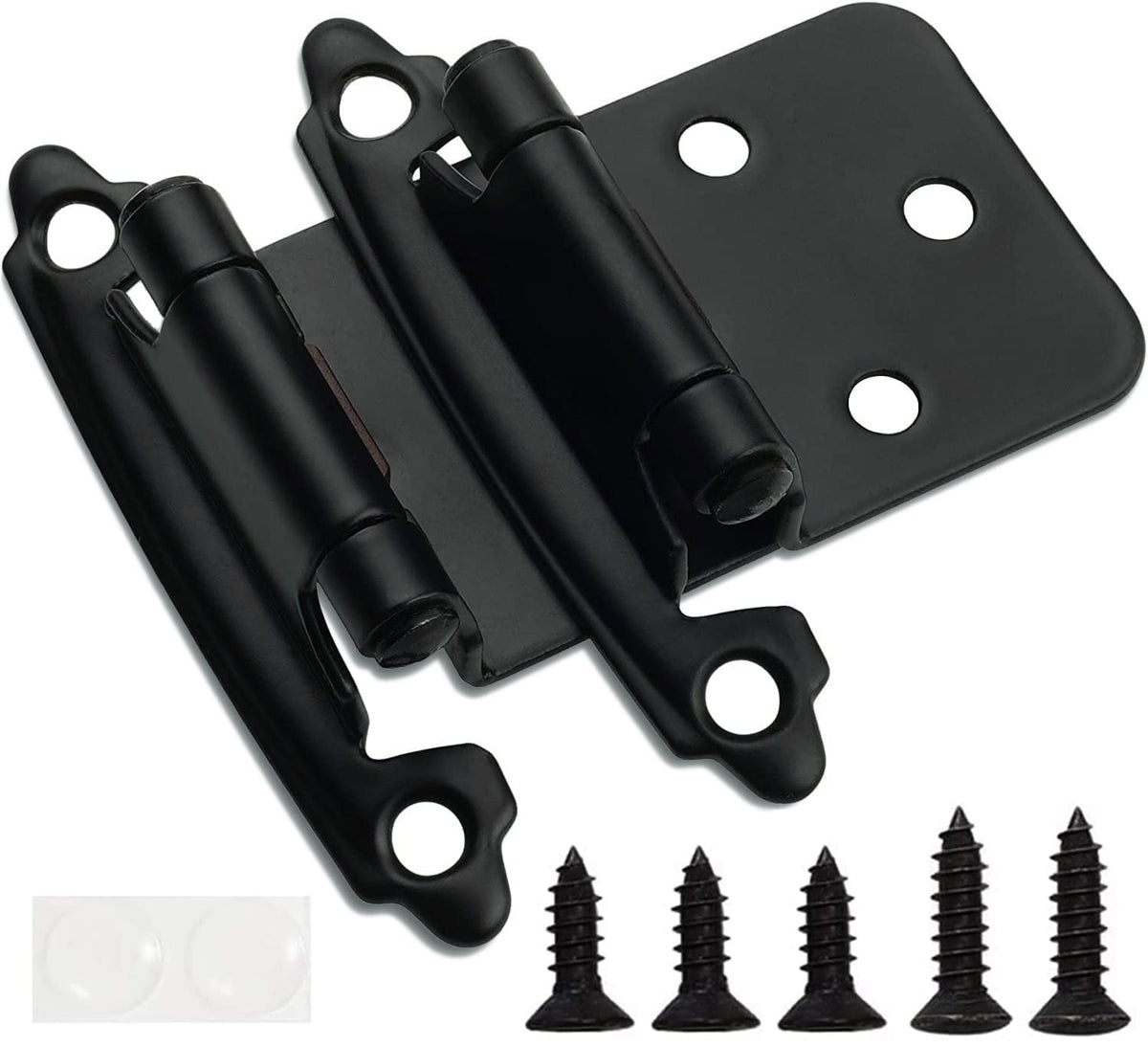 DecoBasics Half-Inch Overlay Matte Black Cabinet Hinges – 10 Pairs (20 PCS), Self-Closing, Flush Mount with Bumpers & Upgraded Screws