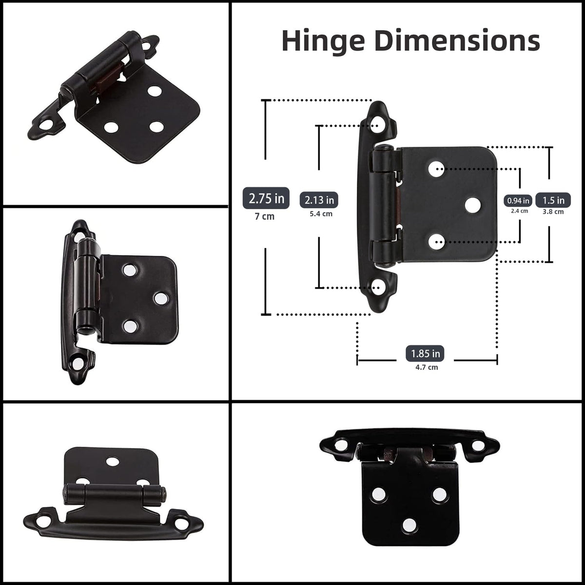 DecoBasics Half-Inch Overlay Matte Black Cabinet Hinges – 10 Pairs (20 PCS), Self-Closing, Flush Mount with Bumpers & Upgraded Screws