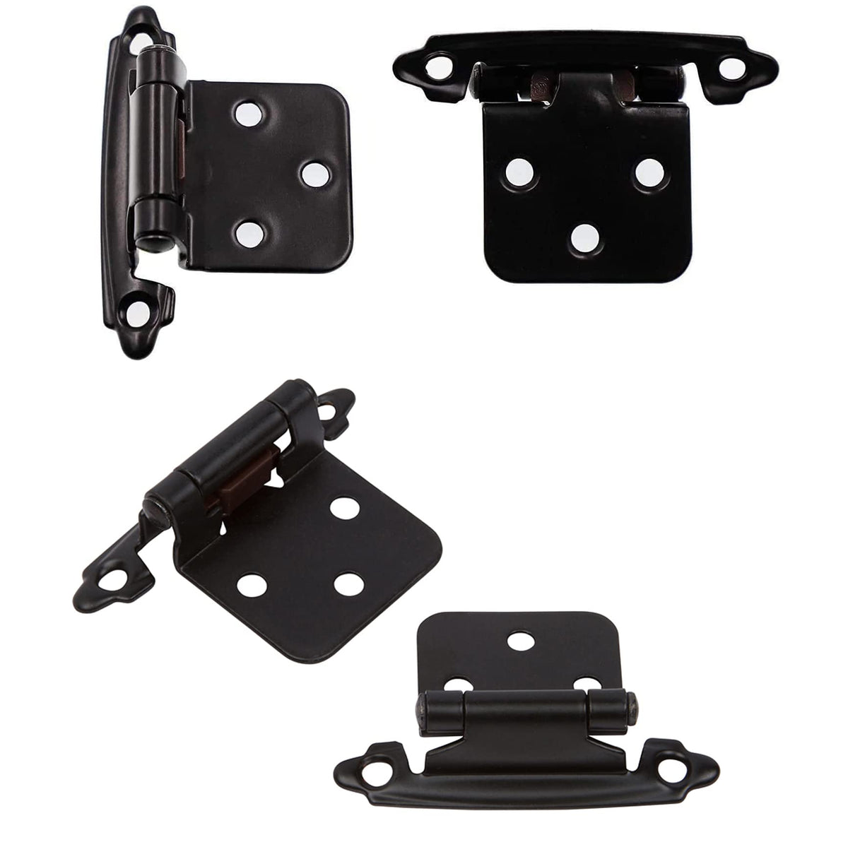 DecoBasics Half-Inch Overlay Matte Black Cabinet Hinges – 10 Pairs (20 PCS), Self-Closing, Flush Mount with Bumpers & Upgraded Screws