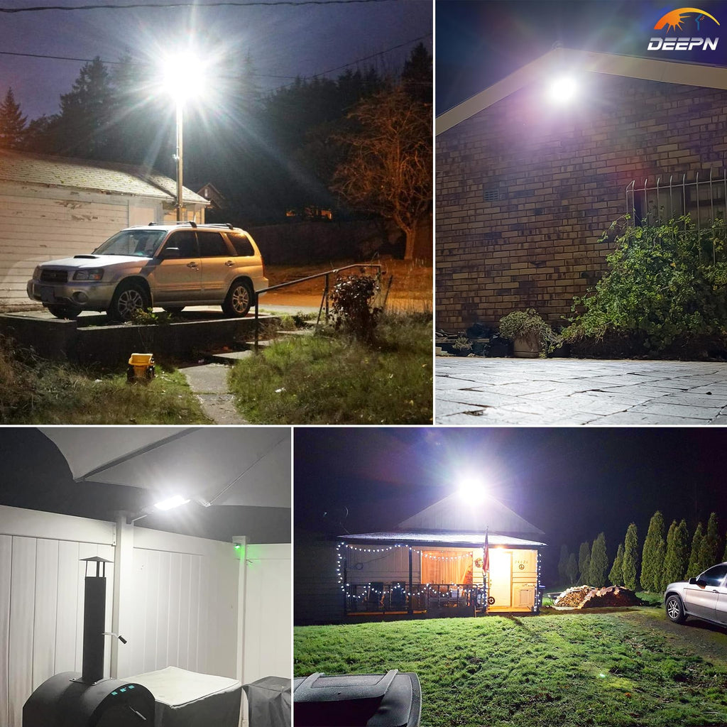 Deepn Solar Street Lights Outdoor – 8000W Commercial Grade LED Flood Lights (2 Pack) with Motion Sensor & Remote