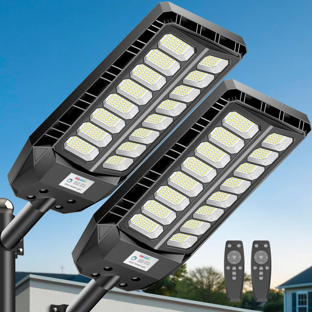 Deepn Solar Street Lights Outdoor – 8000W Commercial Grade LED Flood Lights (2 Pack) with Motion Sensor & Remote