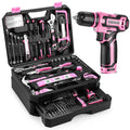 DEKOPRO Pink Tool Kit Box Drill Set – 12V Cordless Drill, 238-Piece Home Toolkit with Drawer Case