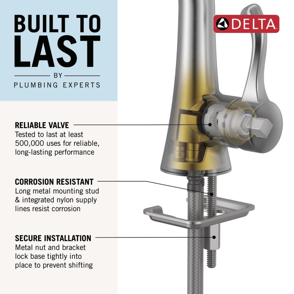 Delta Albion Brushed Nickel 1-Hole Bathroom Faucet | SpotShield & WaterSense | 15855LF-SP