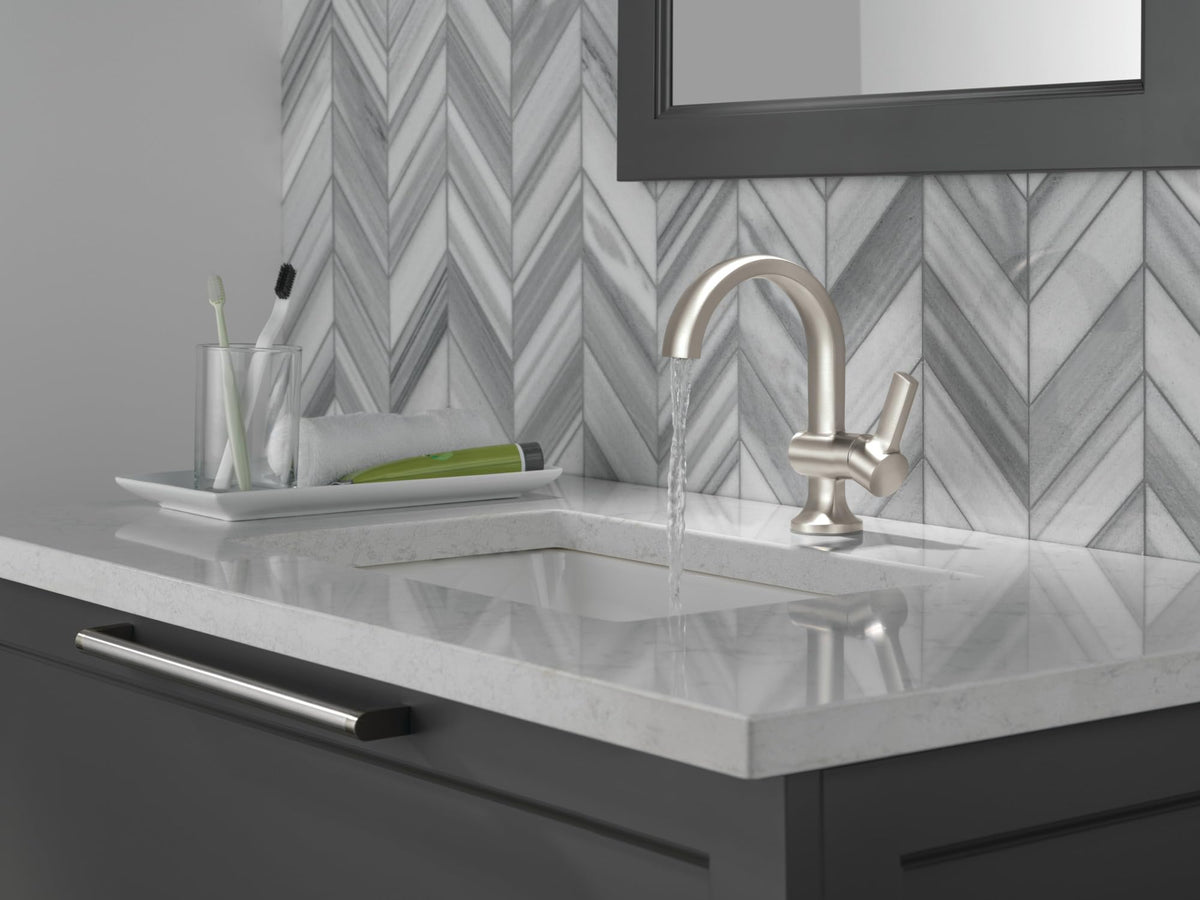 Delta Albion Brushed Nickel 1-Hole Bathroom Faucet | SpotShield & WaterSense | 15855LF-SP