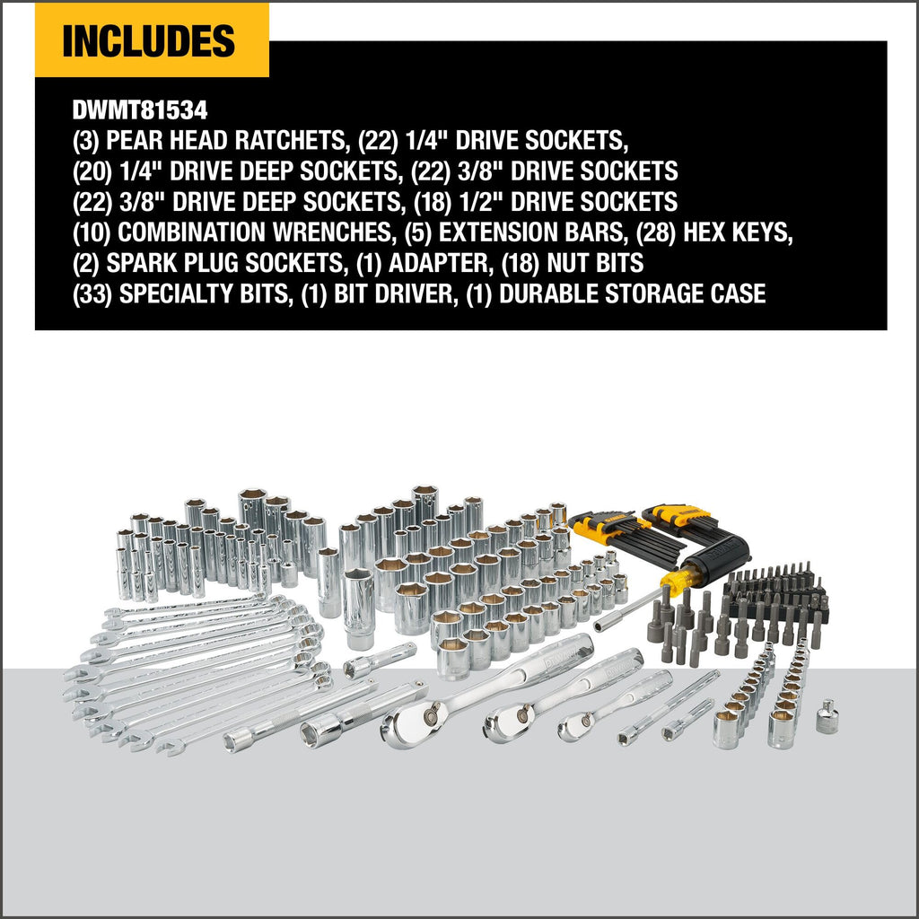 DEWALT 205-Piece Mechanics Tool Set DWMT81534 | 1/4, 3/8, 1/2 in Drives, SAE/Metric