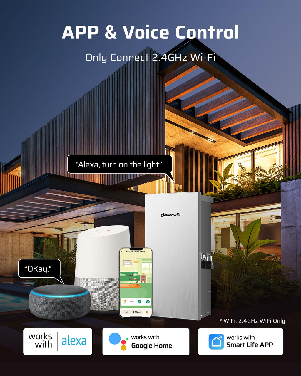 DEWENWILS 300W Wi-Fi Low Voltage Landscape Transformer — 3 Zones, Alexa & Google Assistant