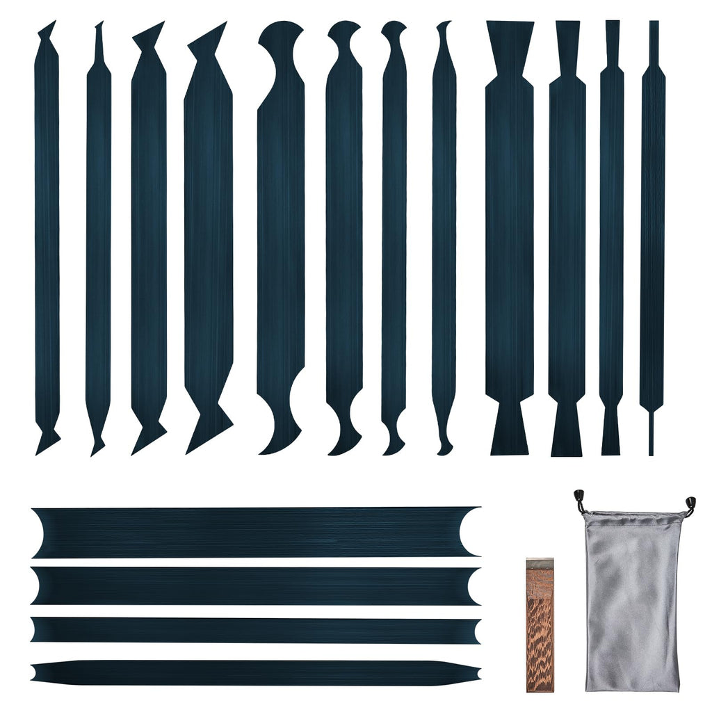 DIAUHNL 17-Piece Card Scraper Set for Woodworking – Blue Spring Steel & Burnisher