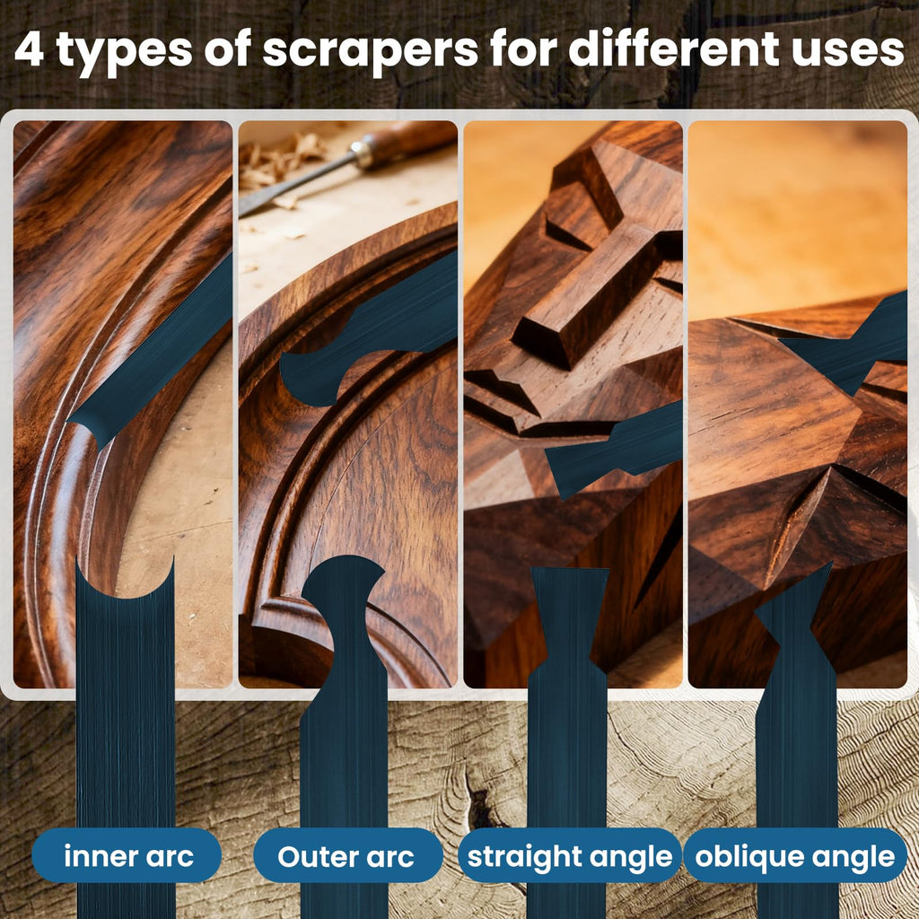 DIAUHNL 17-Piece Card Scraper Set for Woodworking – Blue Spring Steel & Burnisher