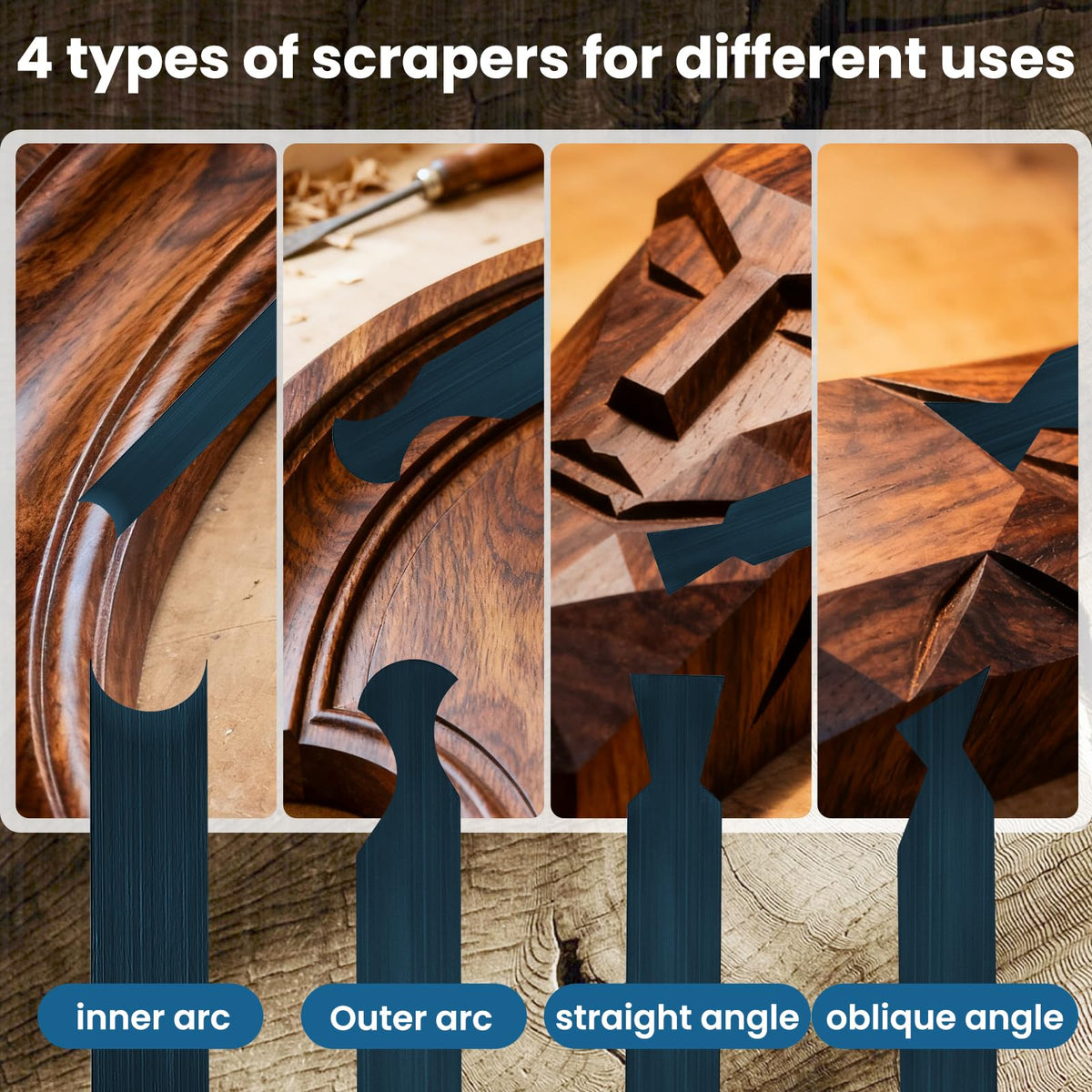 DIAUHNL 17-Piece Card Scraper Set for Woodworking – Blue Spring Steel & Burnisher