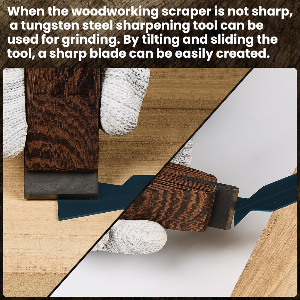 DIAUHNL 17-Piece Card Scraper Set for Woodworking – Blue Spring Steel & Burnisher