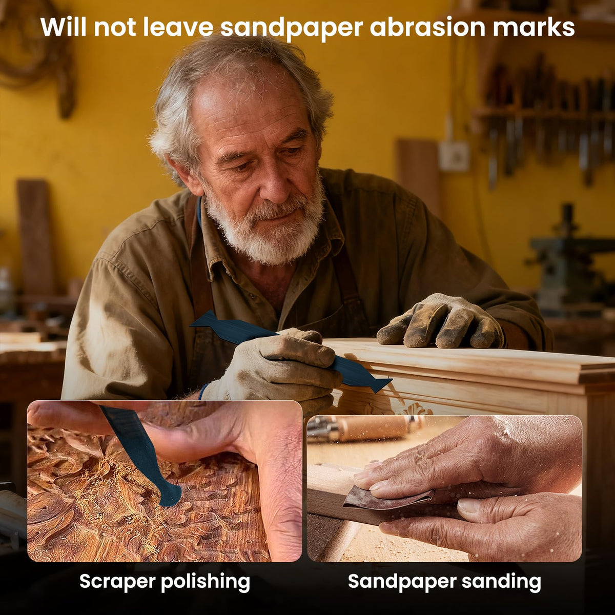DIAUHNL 17-Piece Card Scraper Set for Woodworking – Blue Spring Steel & Burnisher