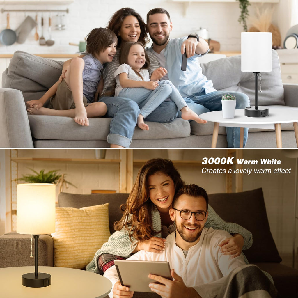 Dicoool Small Bedside Table Lamp – 3 Color Temperatures, USB-C/USB, AC Outlet