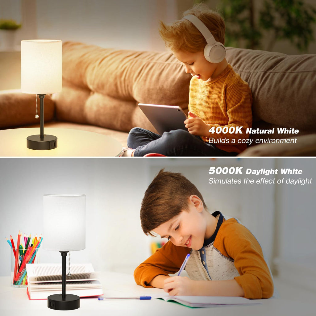 Dicoool Small Bedside Table Lamp – 3 Color Temperatures, USB-C/USB, AC Outlet