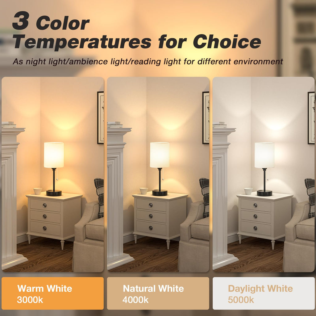 Dicoool Small Bedside Table Lamp – 3 Color Temperatures, USB-C/USB, AC Outlet