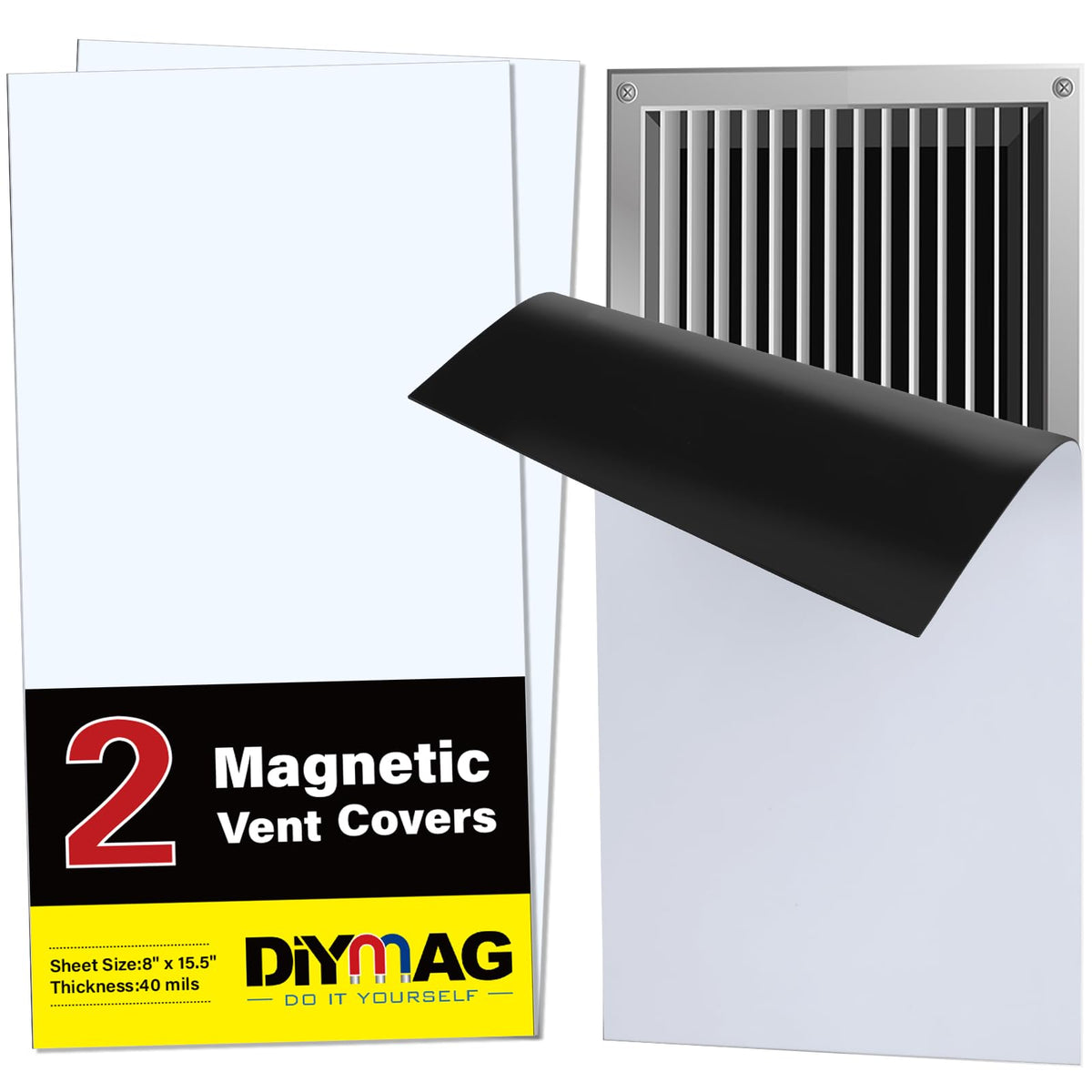 DIYMAG 2Pack Strong Magnetic Vent Covers – 8 x 15.5 Inch Registers for Floors, Walls & Ceilings