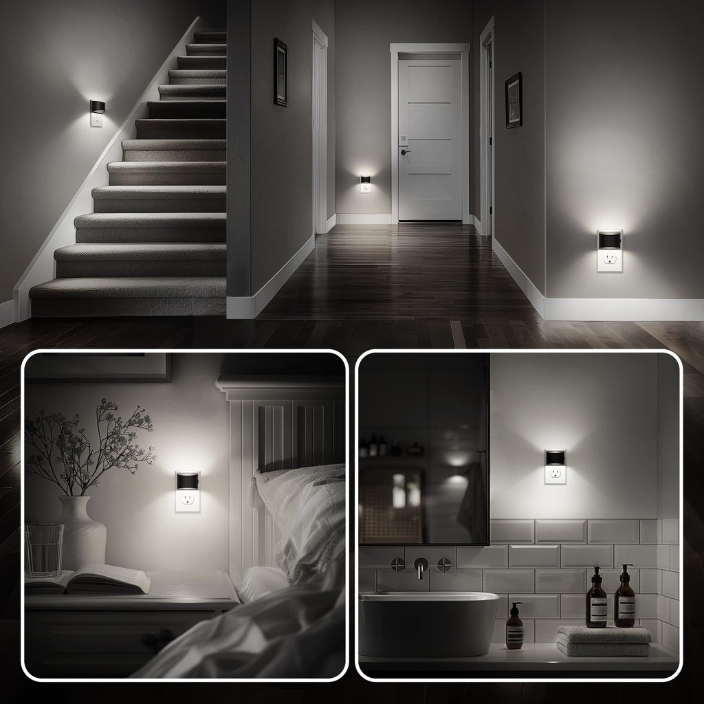 DORESshop LED Night Light 2 Pack – Plug-In Wall Lights, 3-Level Brightness, Dusk-to-Dawn Sensor, 5000K