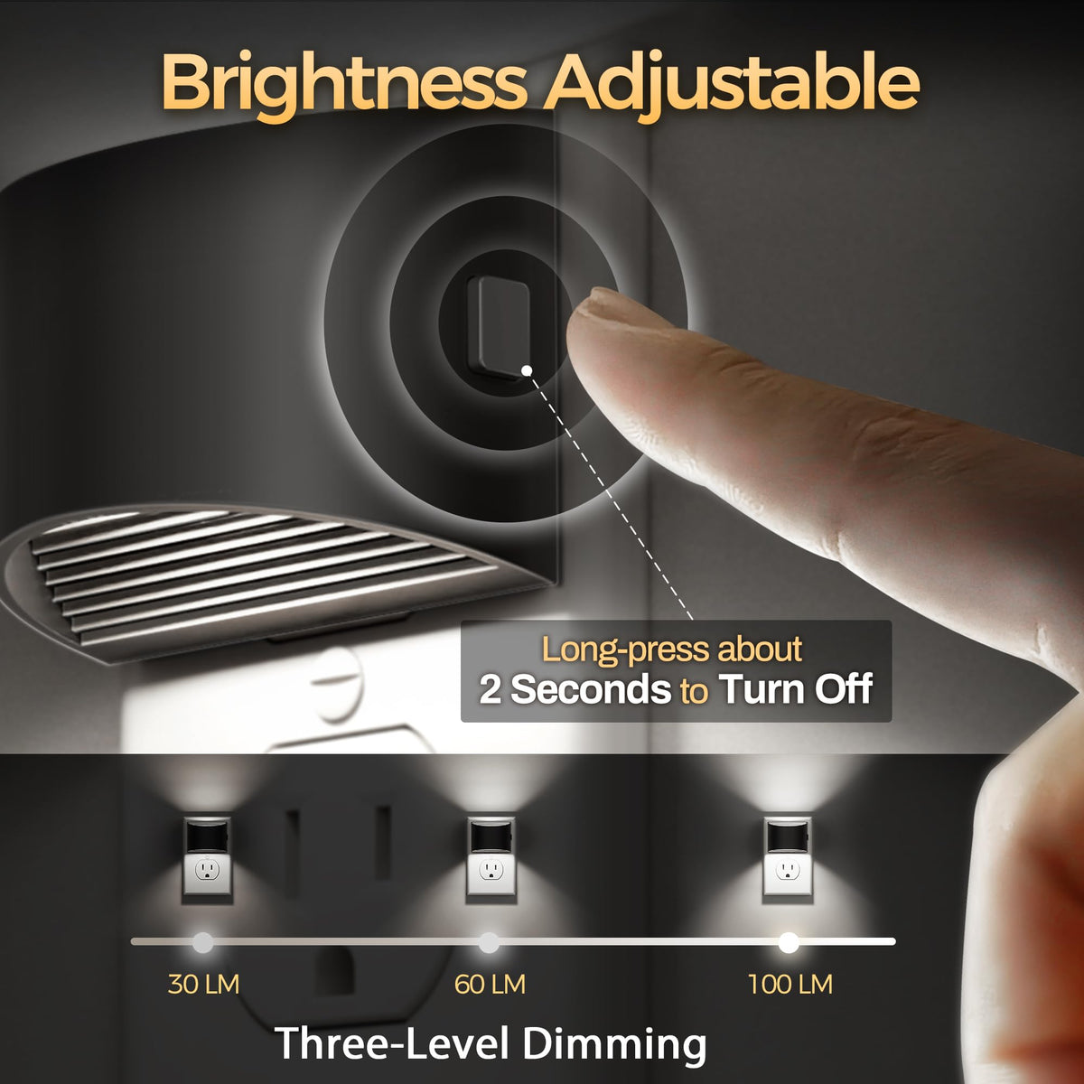 DORESshop LED Night Light 2 Pack – Plug-In Wall Lights, 3-Level Brightness, Dusk-to-Dawn Sensor, 5000K