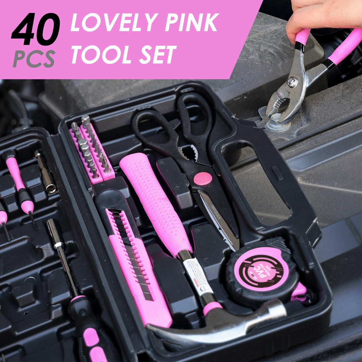 DOWELL 40-Piece Pink Home Tool Set with Case – DIY Hand Tool Kit