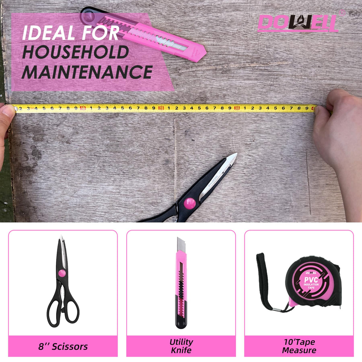 DOWELL 40-Piece Pink Home Tool Set with Case – DIY Hand Tool Kit