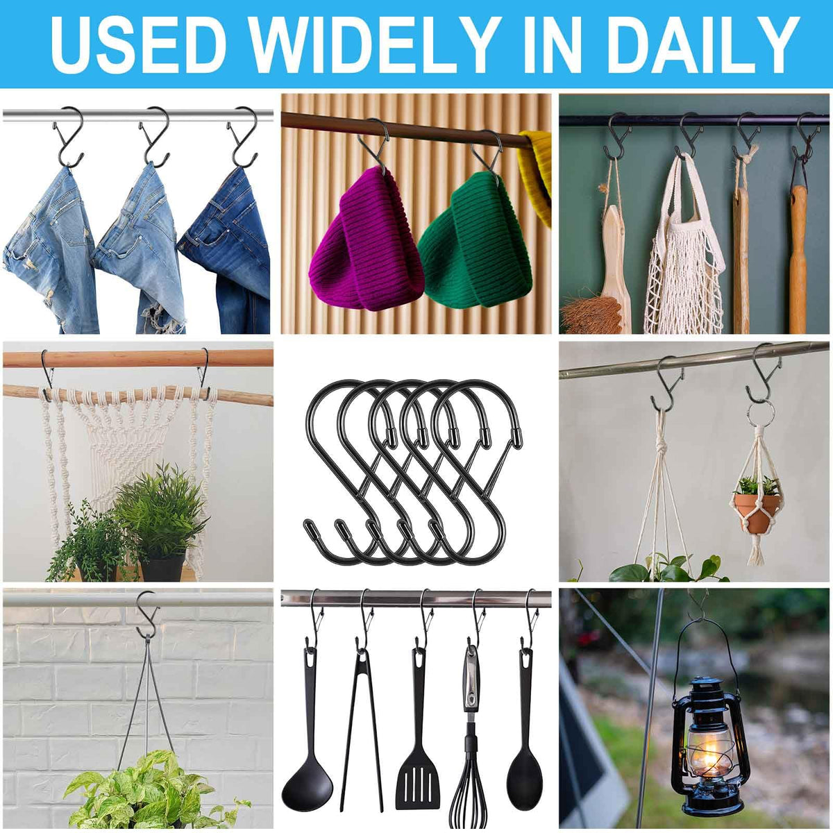 Dreecy 4-Inch S Hooks with Safety Buckle – 10-Pack Heavy-Duty Metal Hangers
