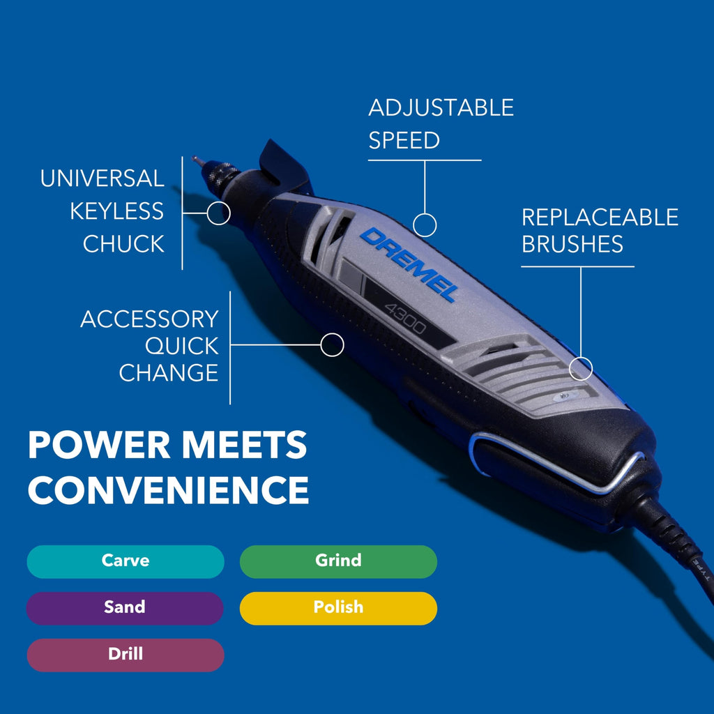 Dremel 4300-5/40 High Performance Rotary Tool Kit with LED Light – 5 Attachments & 40 Accessories
