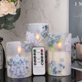 DRomance Hydrangea Glass Flameless Candles with Remote Timer – Battery-Operated LED Pillar Candles, 5" & 6"