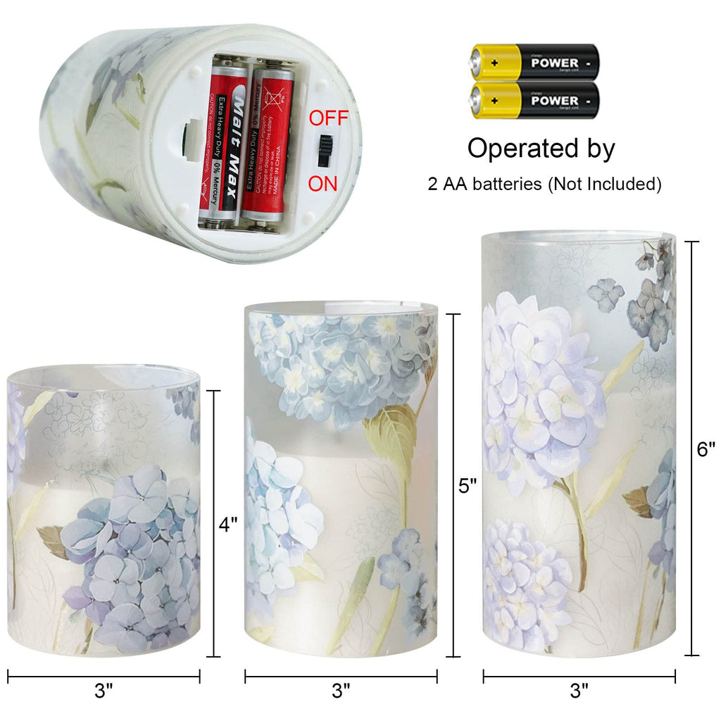 DRomance Hydrangea Glass Flameless Candles with Remote Timer – Battery-Operated LED Pillar Candles, 5" & 6"