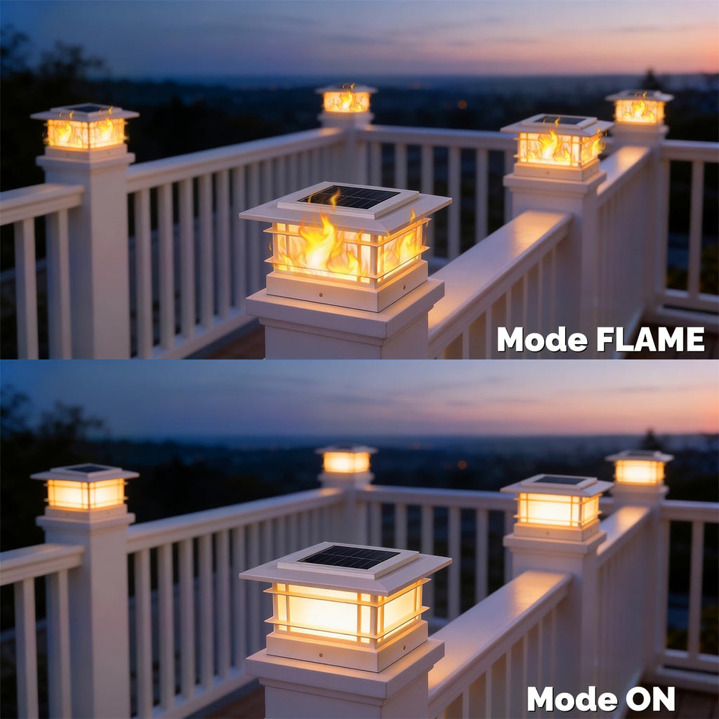 Dynaming 4x4 Solar Post Cap Lights with Flickering Flame – 12 Pack for Outdoor Posts
