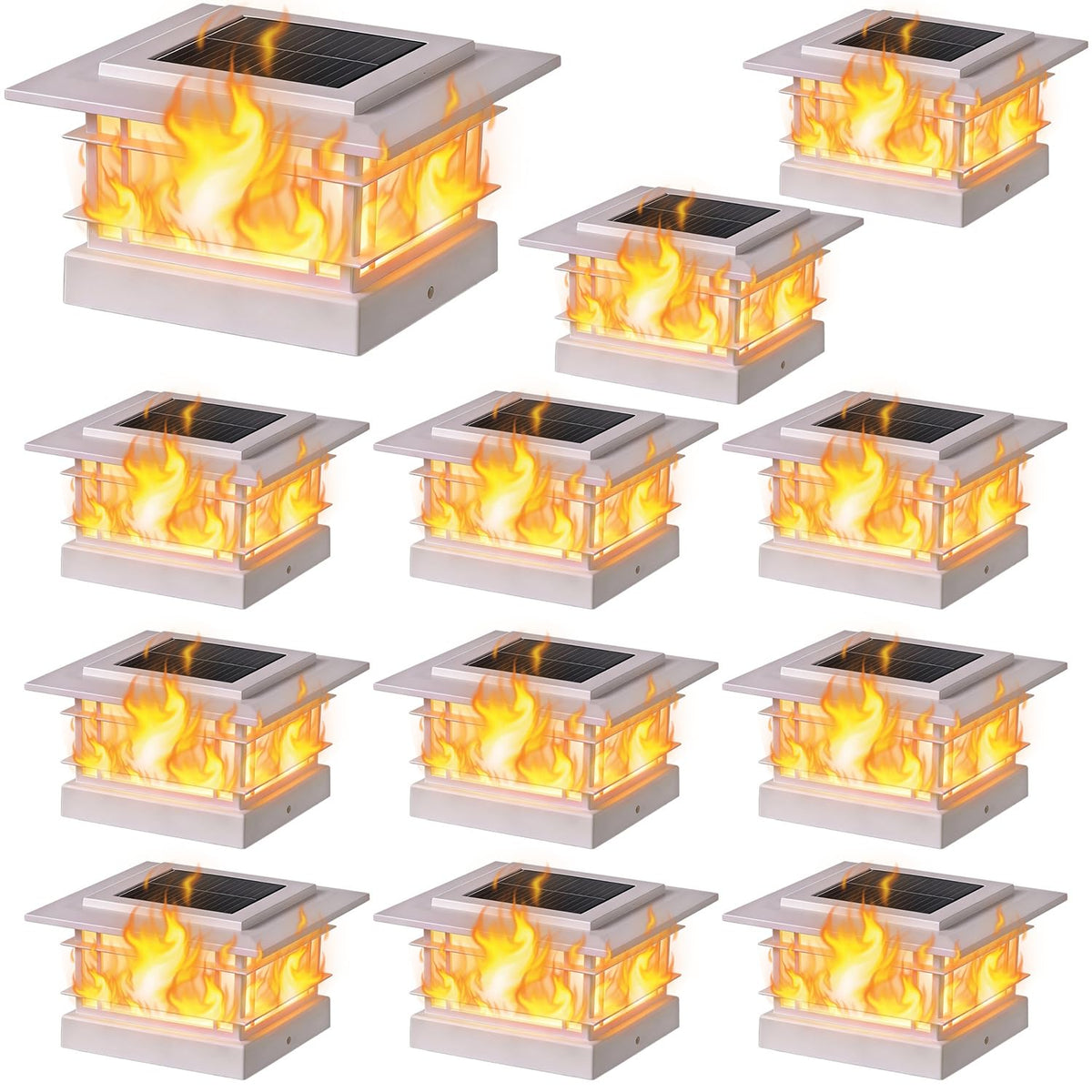 Dynaming 4x4 Solar Post Cap Lights with Flickering Flame – 12 Pack for Outdoor Posts
