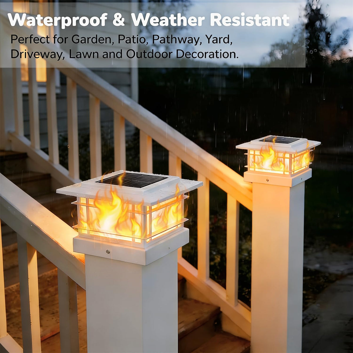 Dynaming 4x4 Solar Post Cap Lights with Flickering Flame – 12 Pack for Outdoor Posts