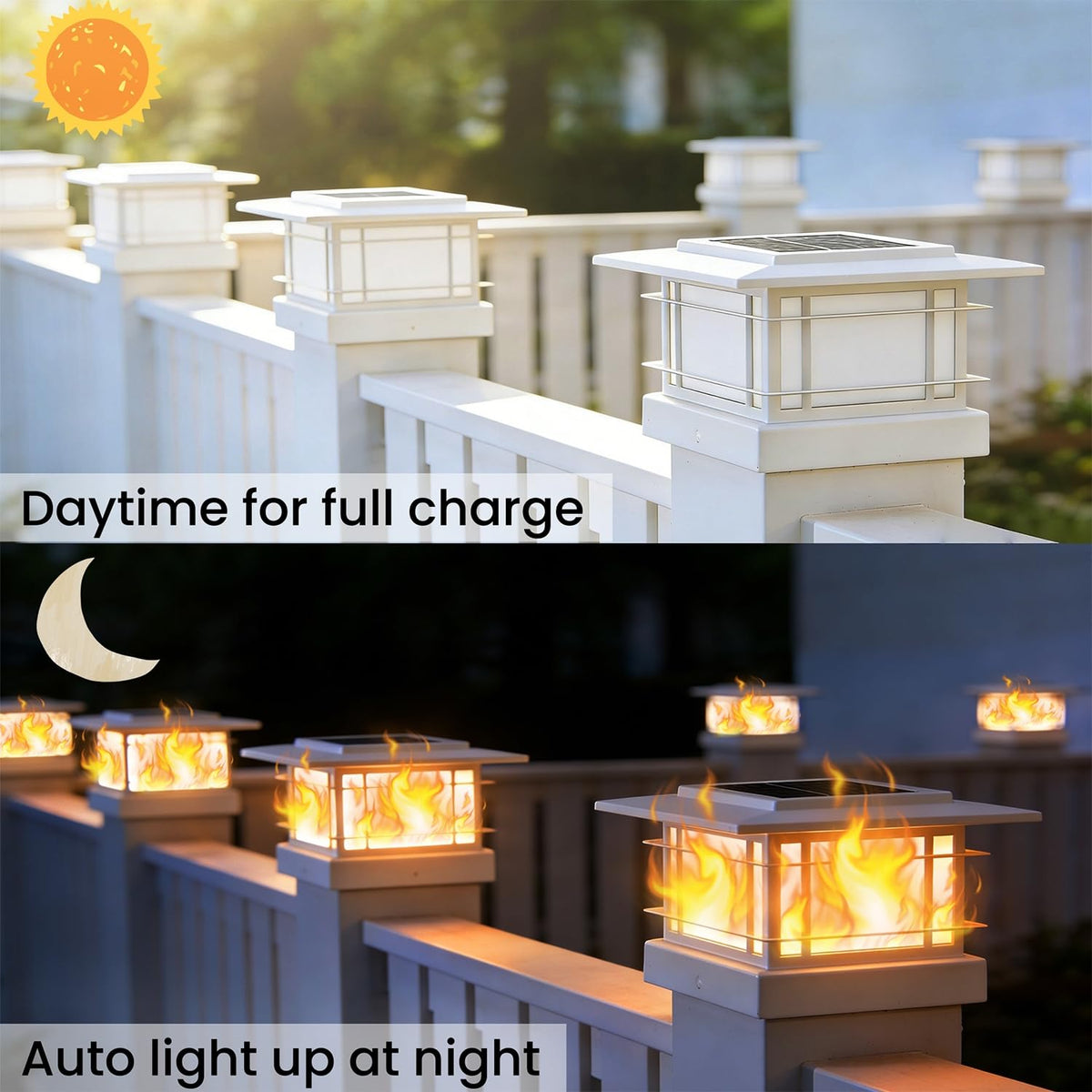 Dynaming 4x4 Solar Post Cap Lights with Flickering Flame – 12 Pack for Outdoor Posts