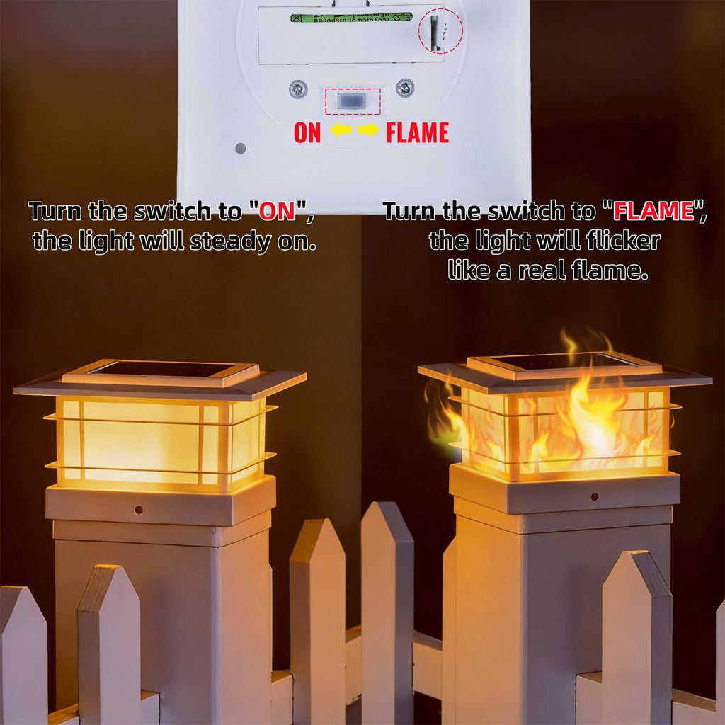 Dynaming 4x4 Solar Post Cap Lights with Flickering Flame – 12 Pack for Outdoor Posts